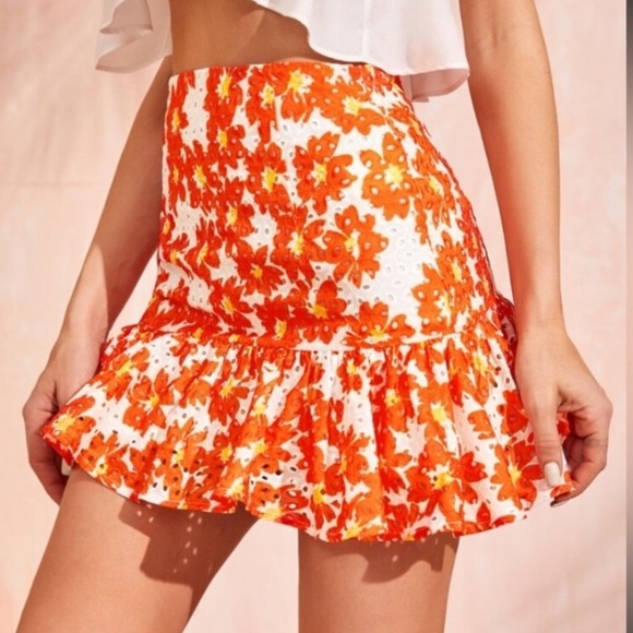 SHEIN Dresses & Skirts - Eyelet Floral Ruffle Mini Skirt